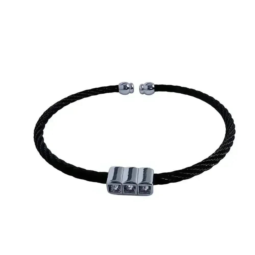 Black Braided Bracelet Rhinestone Bead Adjustable